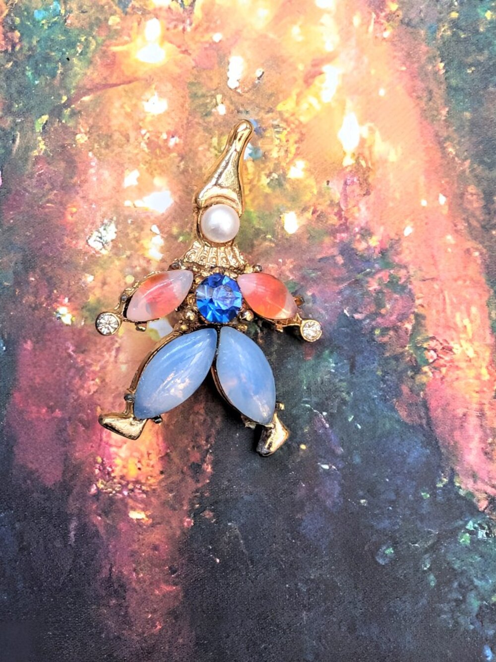 Vintage Harlequin Clown Rhinestone Unique Brooch